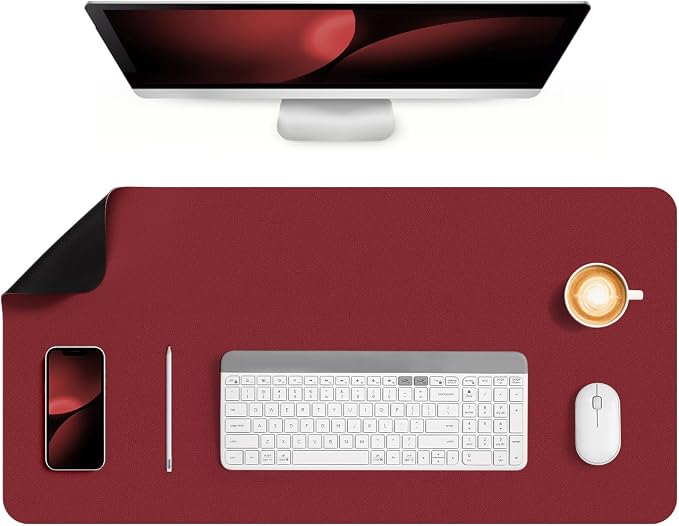 Dual Sided Desk Pad Faux Leather Desk Mat Large Mouse Pad | Desk Pad Protector Non-Slip Waterproof Desk Mouse Pad for Writing Desk, Office, Home(Red Black 31.5"X15.7")