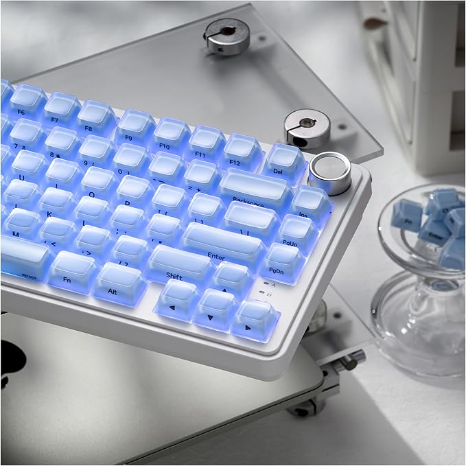 OHY XVX Jelly R2 Side-Printed Translucent MDA Profile Keycap Set, 122 Keys Double Shot PC+ABS Keycaps for MX Switches & ANSI Layout Mechanical Keyboards-Blue