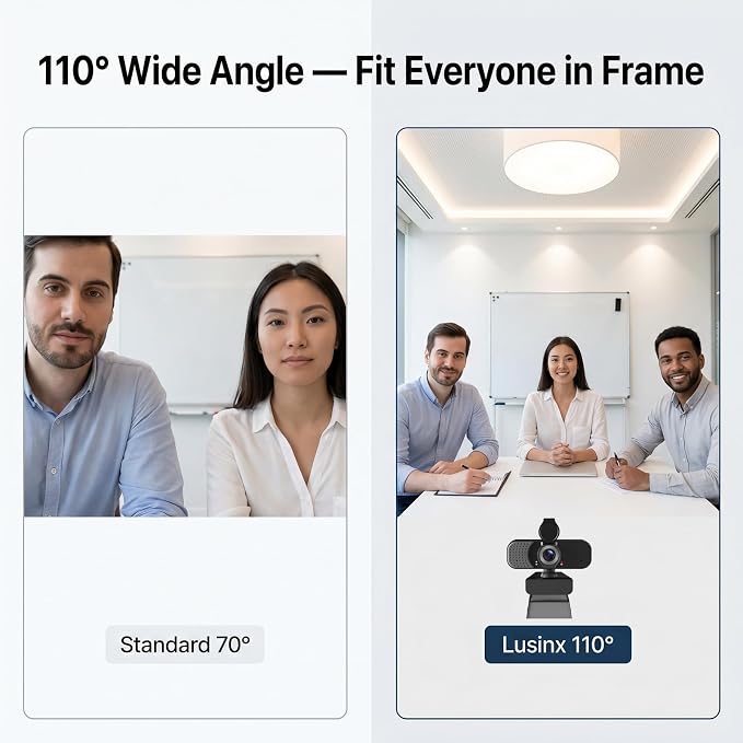 1080P Webcam with Noise-Cancelling Microphone and Tripod - Computer Camera with Privacy Shutter - 110° Wide Angle - USB Plug & Play for PC Laptop - Zoom Teams Streaming