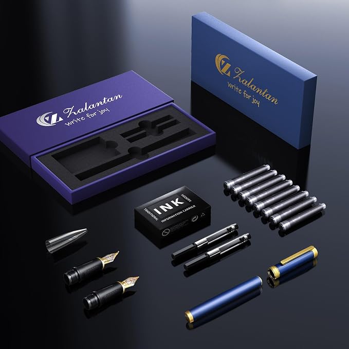 Fountain pen, Stunning luxury pen, Nice pen gift, pure copper heavy feel Office Executive Pen Smooth Writing Pens for Men Funcy Pens with Gift Case 10 black cartridges (Red)