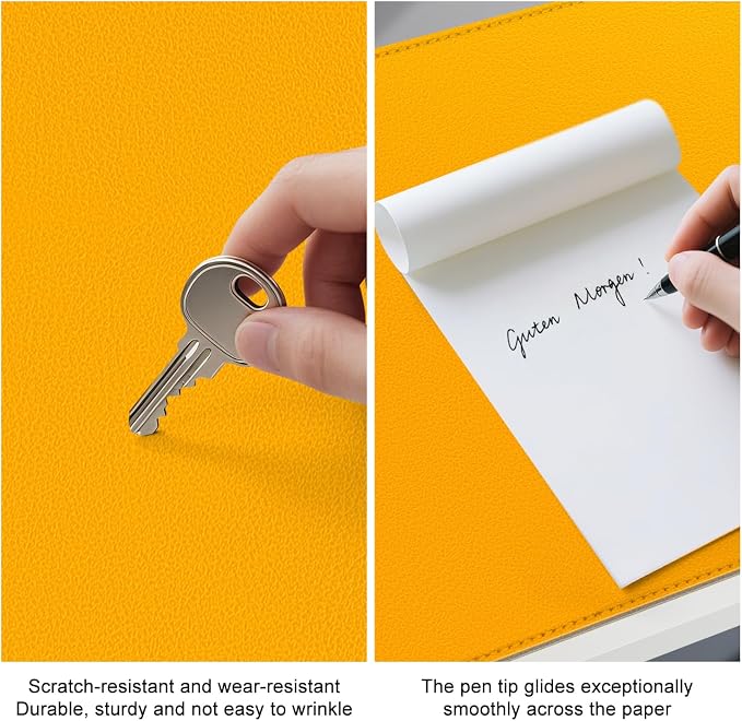 Dual Sided Leather Desk Mat - Waterproof Desk Pad - Ideal for Large Mouse Pad and Desk Mats on Top of Desks (Yellow, 25"*13")