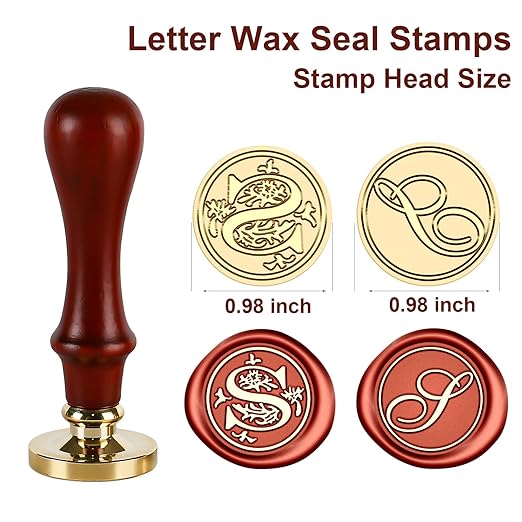Letter Wax Seal Stamp Kit, Andotopee Wax Seal Kit Initial Alphabet S Sealing Wax Stamp Head 2pcs, Vintage Monogram Wax Stamp Seal Kit with 200pcs Assorted Wax Seal Beads, Wax Seal Spoon, Wax Seal Pen