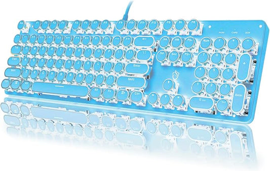 Typewriter Style Mechanical Gaming Keyboard RGB Backlit Wired with Blue Switch Retro Round Keycap 104 Keys Keyboard (Blue 104 Keys LED)