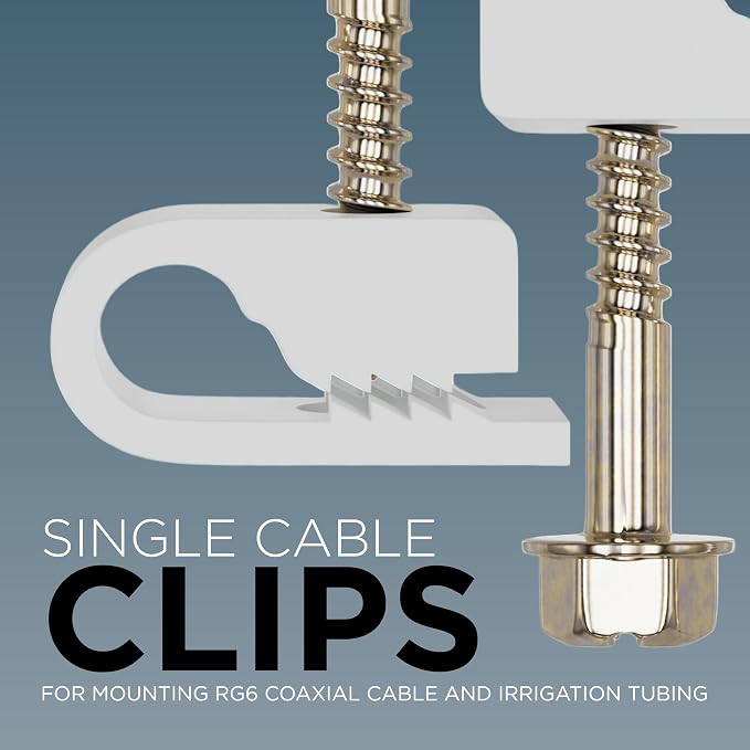 THE CIMPLE CO Single Cable Clips with Screws - 1/4 Inch Coaxial Cable Clamps Outdoor - Exterior Cord Management for Coax, CAT Ethernet, Electrical Wire - Screw Clamps for Wires - 50 PCS, White