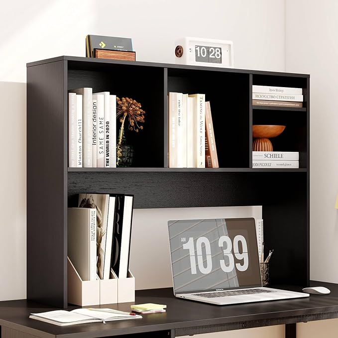 Tangkula Desktop Bookshelf, Countertop Storage Hutch with 4 Shelves for Computer Desk, Desktop 2-Tier Display Rack, Multipurpose Wood Desk Hutch Storage Organizer for Dorm Office Home (Black)