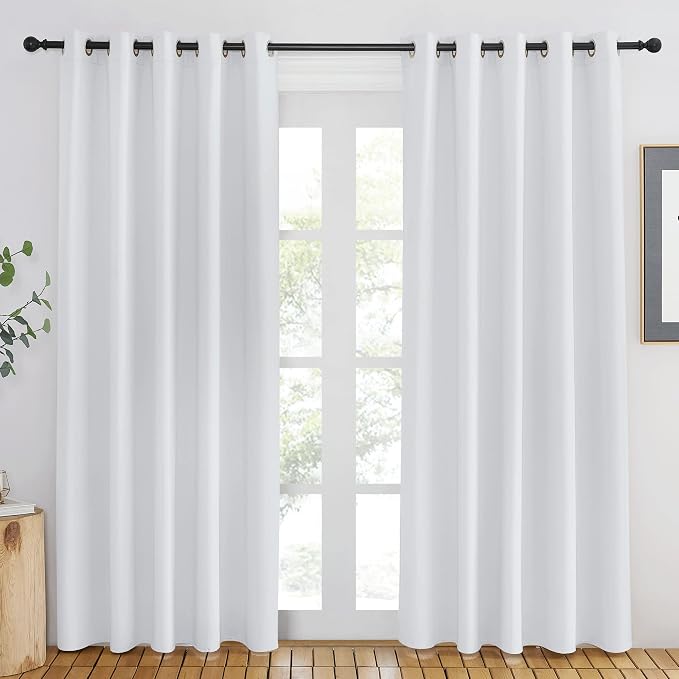 NICETOWN Room Darkening Curtain for Living Room - Easy Care Solid Thermal Insulated Grommet Doorway Window Curtain Drape for Bedroom (1 Panel, W66 by L84, Greyish White)
