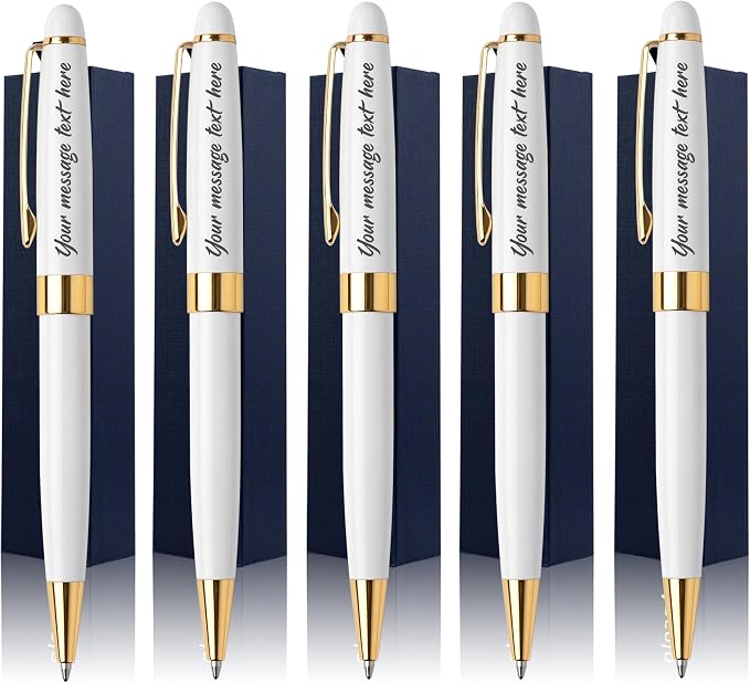 Ancolo Personalized Office Ballpoint Pens - Executive Writing Pen with 10 Black Ink Refill Engraved with Your Message Name Gift Set for Man/Women/Writers/Collection/ 5 PCS/Pack