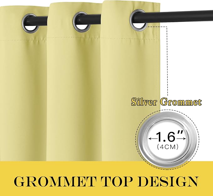 NICETOWN Blackout Curtains 84 Inch Length, Thermal Insulated Room Darkening Drapes Grommet Window Covering for Living Room Bedroom (W52 x L84 Inch, 1 Panel, Paler Yellow)