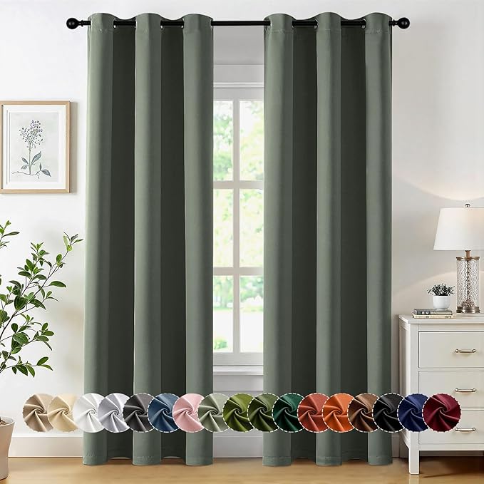 MIULEE Blackout Curtains for Bedroom Living Room 2 Panels, Thermal Insulated Room Darkening Drapes Grommet Noise Reducing Light Blocking Window Treatments 84 Inches Long 40x84 Inch Dark Mallard