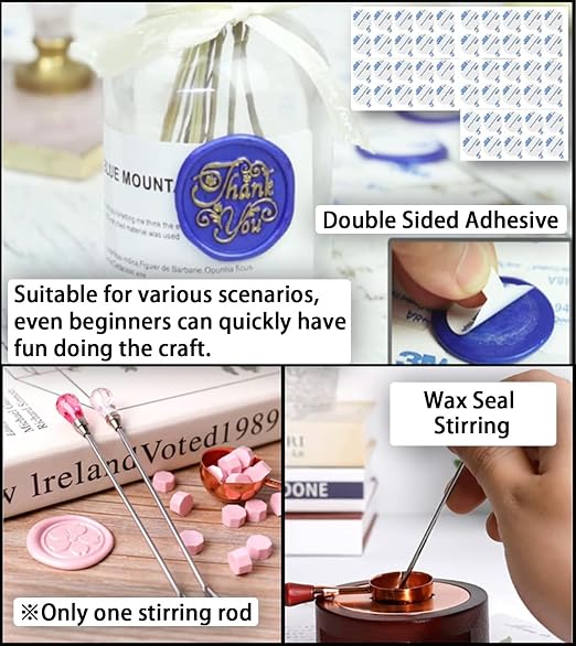 Electric Wax Seal Warmer with 1300Pcs Sealing Wax Beads, 50 Pcs Wax Seal Stickers and 2 Metal Wax Seal Molds, Fast Melting Wax Seal Warmer, Wax Seal Stirring