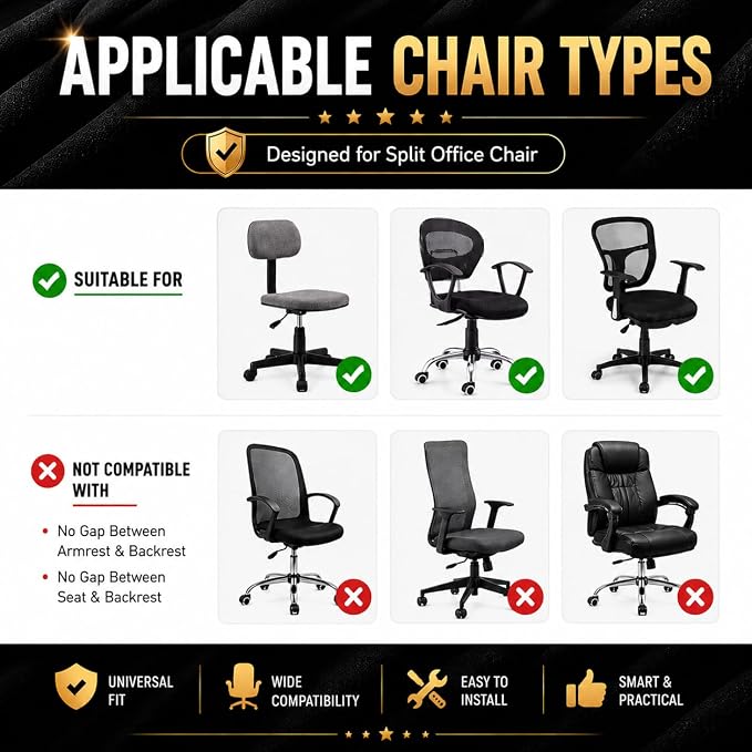 Stretchable Separate Office Chair Seat Covers - Universal Stretch Computer Chair Slipcover - 180GSM Washable Rotating Backrest Coverings & Cushion Protectors for Dogs, Cats, Pets, Red