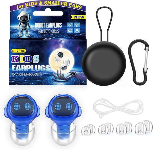 Kids Ear Plugs for 6-12 Yrs with Lanyard, 26dB Reusable Noise Relief Earplugs for Child/Adult with Tiny Ear, Hearing Protection for Noise Sensitivity, Socializing, Sleep, Focus, 4 Sizes Tips in XS-L,B