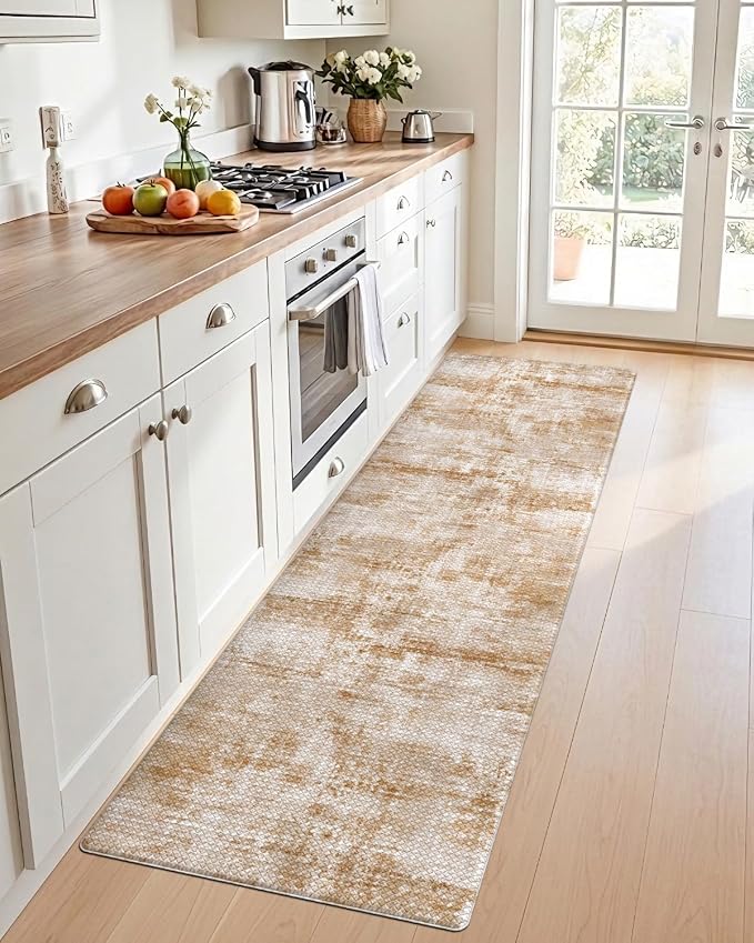 DEXI Kitchen Floor Mats Cushioned Anti Fatigue Runner, 23x107 Light Brown | Wide Standing Comfort Rug, Waterproof Oil-proof, Memory Foam Padded for Front Sink Laundry