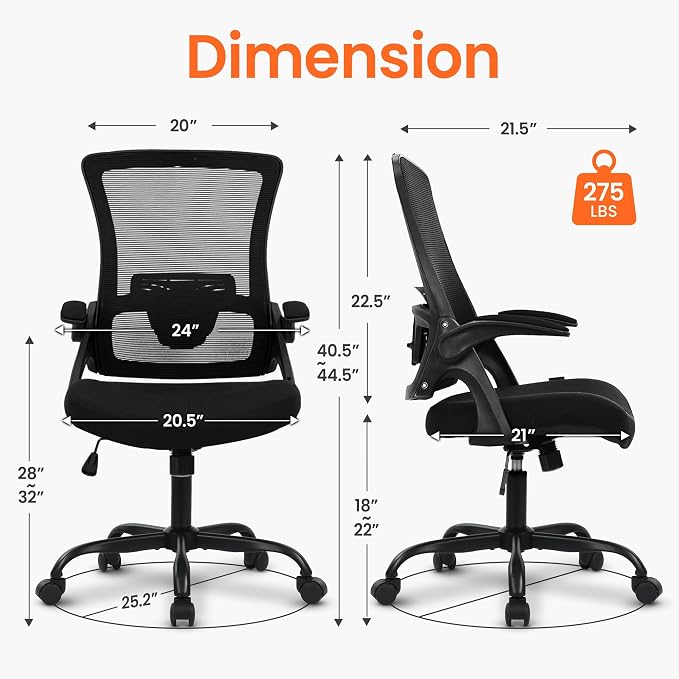 NEO Chair Office Chair High Back Desk Chair Comfy Mesh Gaming Computer Seat with Ergonomic Lumbar Rolling Adjustable Flip-up Armrests and Wheels (Dark Black)