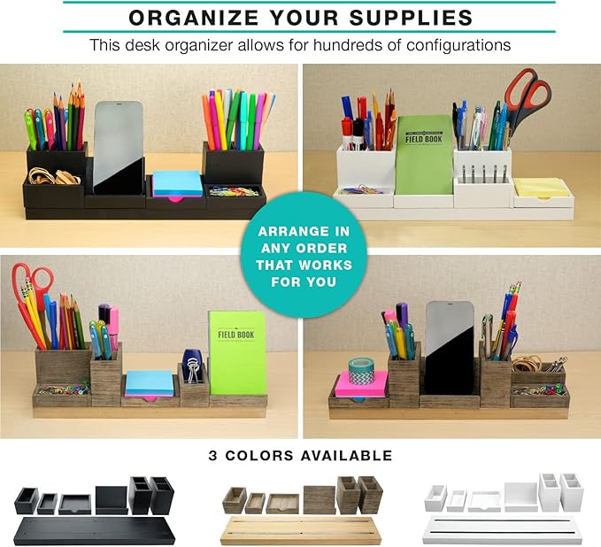 Excello Global Products Magnetic Desk Organizer | 6 Removable Compartments for Pens, Pencils, Post-Its, Paperclips, Cell Phone and Office Supplies (Brown)