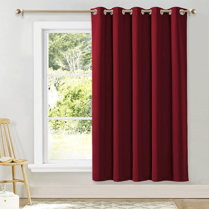 NICETOWN Christmas Red Insulated Blackout Curtain Home Decoration Solid Grommet Top Blackout Living Room Drape for Large Window (1 Panel, 70 x 72 inches)