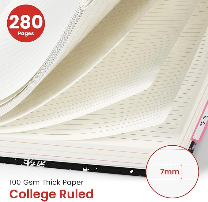Large Spiral Lined Notebooks for Work with Removable Dividers & Tabs, 8.5"x11" Pretty Hardcover 5 Subject Notebook Journal for Women, College Ruled, for Study & Office, 280 Pages, Skate Pup