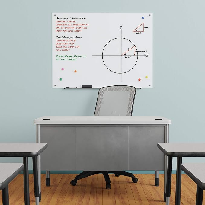 Amazon Basics Glass Dry-Erase Board, Magnetic Frameless Whiteboard, Easy to Install, with Eraser, 48" x 36"