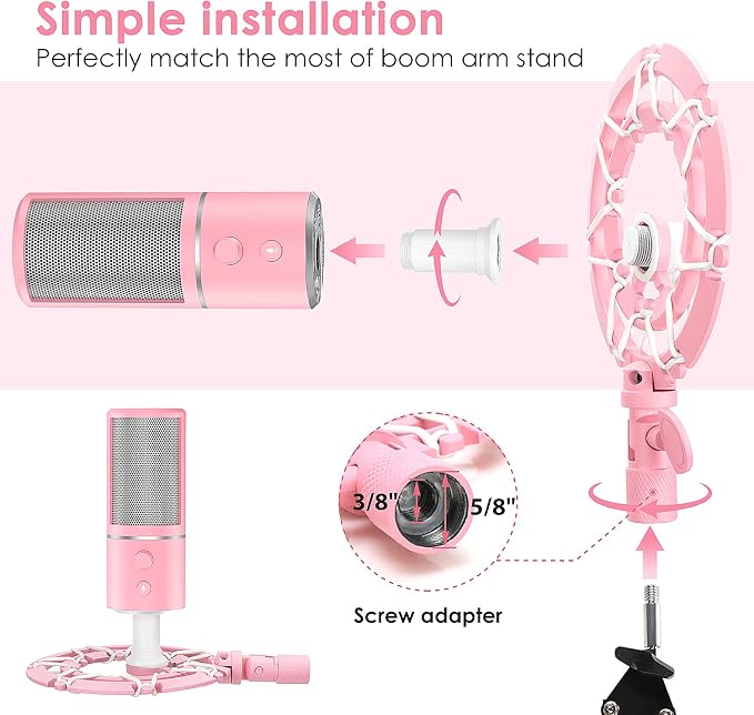 Pink Seiren X Shock Mount and Pop Filter - Pink Microphone Shock Mount for Razer Seiren X, Seiren V2 X Microphone, Shock Mount Mic Holder Compatible for Razer Seiren X Boom Arm Stand by YOUSHARES