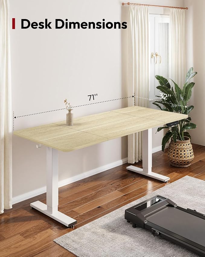 SANODESK Electric Standing Desk, 71 x 32'' Height Adjustable Sit Stand Desk with Large Splice Board Desktop Ergonomic Memory Presets Computer Workstations for Home Office, White Frame/White Wood Grain