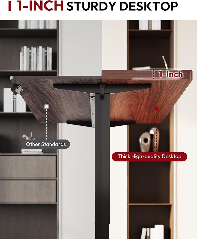 SANODESK One-Piece Electric Standing Desk, Seamless 55 x 28'' Ergonomic Height Adjustable Sit Stand Desk with Memory Presets for Home Office Computer Workstation, Black Frame/Mahogany Top