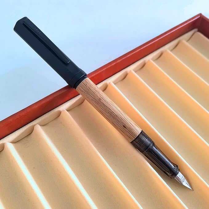 Jinhao 58 Natural Oak Wood Fountain Pen, Fine Nib Writing Pen (Ebony) | Handcrafted natural oak wood pen with converter. Elegant executive gift for journaling, sketching & calligraphy.