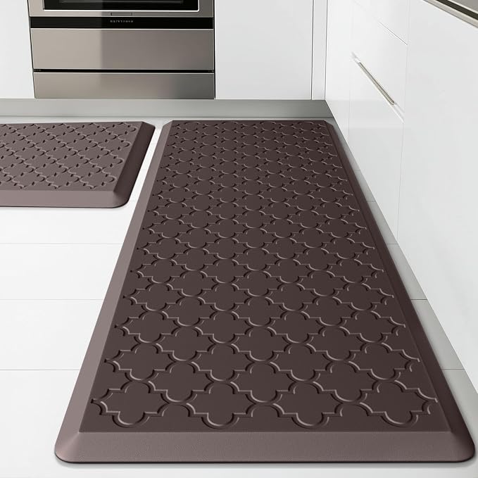 Kitchen Mats for Floor 2 Piece - Anti Fatigue Mats for Kitchen Floor - Non Slip Cushioned Rugs for Standing, Office, Sink, Laundry, Chocolate