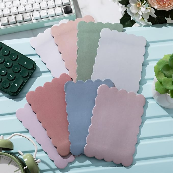 Eaasty 8 Pack Scalloped Sticky Notes Cute Adhesive Memo Pads Vintage Colors Aesthetic Unlined Self Stick Note Pads 4" x 6" Pretty Wavy Sticky Notes Bulk 240 Sheets for School Office Supplies