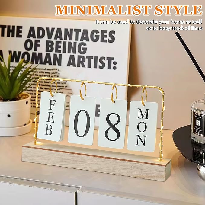 AUSTUFF Flip Wooden Perpetual Calendar Metal Desk Calendar | Standing Office Home Desk Decor