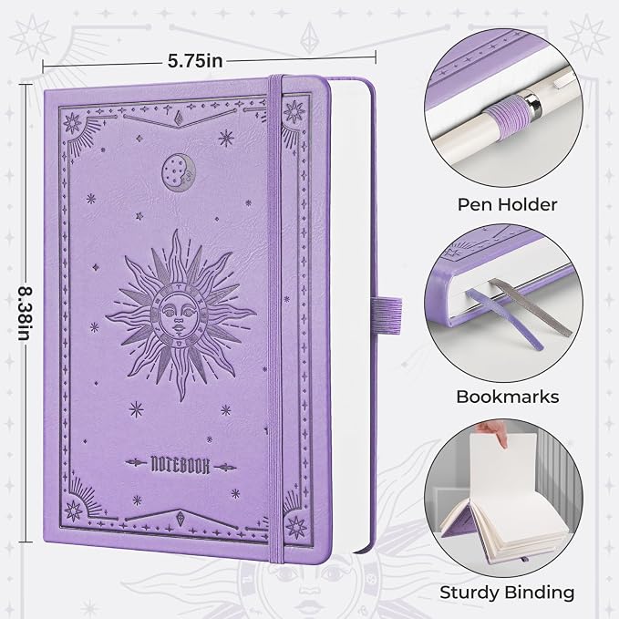EMSHOI Blank Notebook Journal - 320 Pages, 100gsm Thick Paper, A5 Hardcover Leather, Art Sketchbook for Drawing, Unlined, Plain Sketch Book for Women Men Work Writing, 5.75 x 8.38, Light Purple