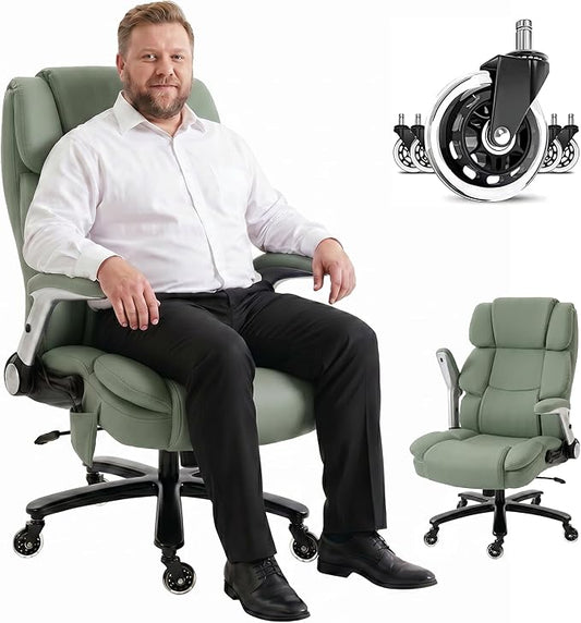 HOMCOM 400 Lbs Heavy Duty Office Chair with Adjustable Lumbar Support Green | Inflatable Adjustable Lumbar Support, 400 Lbs Heavy Duty High Back Desk Chair, Pet-Friendly Fabric, 4-Level Gas Lift