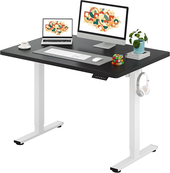 SANODESK One-Piece Electric Standing Desk, Seamless 48 x 30'' Ergonomic Height Adjustable Sit Stand Desk with Memory Presets for Home Office Computer Workstation, White Frame/Black Top