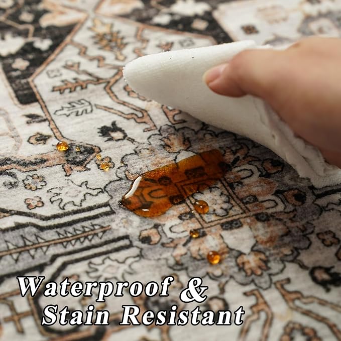 RUUGME Decorative 4x4 Rugs Square - Soft Area Rugs for Living Room Stain Resistant Vintage Ultra Thin Rugs for Bedroom Kitchen entryway with Non Slip Backing Home Decor 4x4 Black