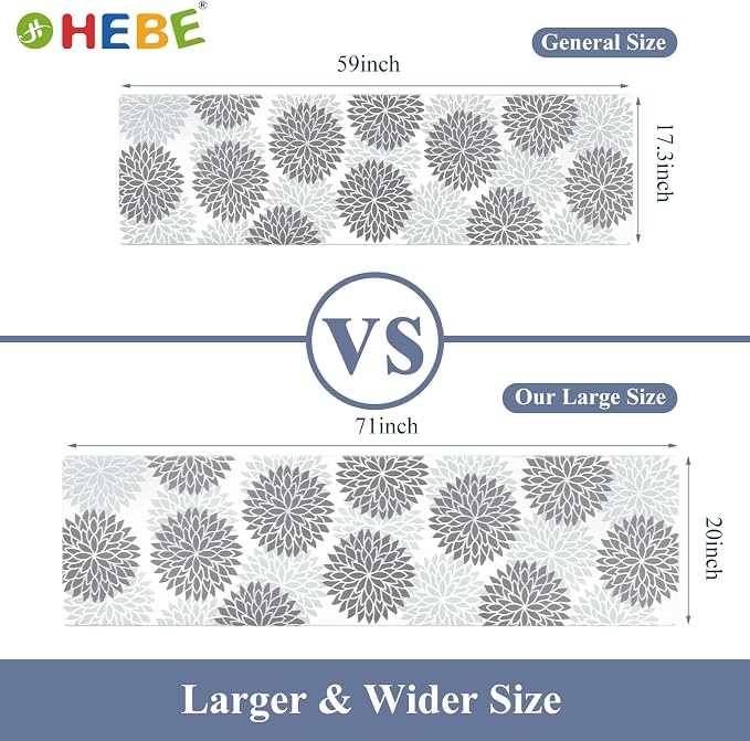 HEBE Anti Fatigue Kitchen Mats for Floor 20"x71", Cushioned Standing Mat | Non Slip Waterproof Kitchen Runner Rug, Heavy Duty Padded Foam Comfort Mat Floor Carpet for Standing Desk, Laundry, Sink