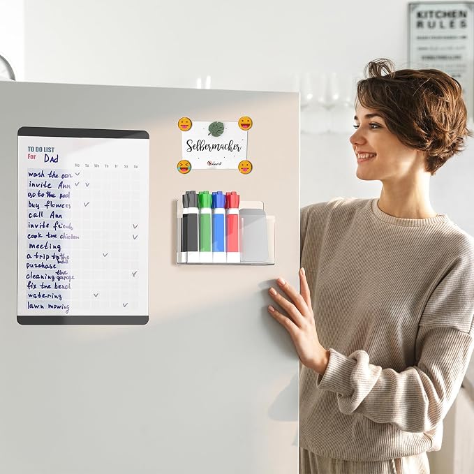 Magnetic Dry Erase Marker Holder for Whiteboard, Adhesive Marker Organizer for Refrigerator, Acrylic Pen Holder for Locker Accessories, Locker Organizer for Work, Pencil Cup for Desk, Clear