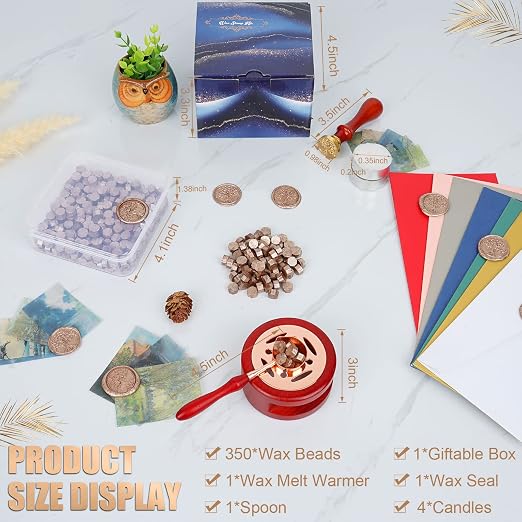 Wax Seal Stamp Kit - 357pc Wax Sealing Set with Warmer, Spoon, Candles - Perfect for Vintage Envelopes, Letters & Crafts - Champagne