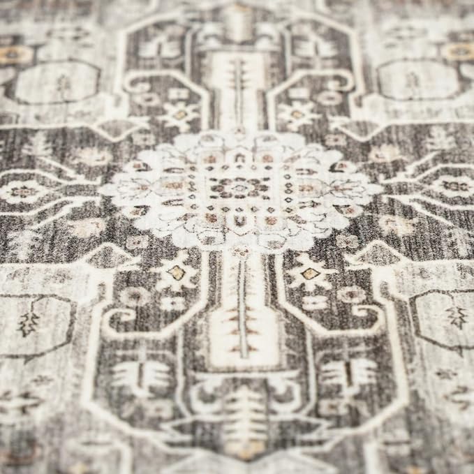RUUGME Washable 5x7 Area Rugs - Large Rugs for Living Room Stain Resistant Carpet Vintage Rugs for Bedroom with Non Slip Backing Home Decor Floor Decoration Mat (5x7 Grey)