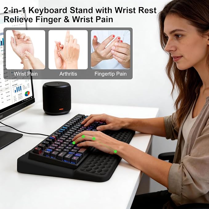 Keyboard Stand with Wrist Rest, Computer Keyboard Pad with Wrist Support, Ergonomic Keyboard Riser Holder Lift Tray, Soft Memory Foam Desk Wrist Pad for Office, Home, School - Black