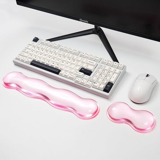 Ergonomic Silicone Gel Keyboard and Mouse Wrist Rest Set – Clear Wrist Rest for Keyboard 60%/68%/75%, Comfort & Support for Typing and Gaming(Pink)