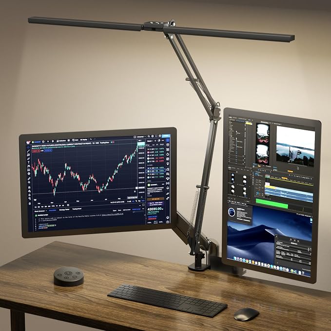 SKYLEO Led Desk Lamp for Home Office - 2400LM Ultra Bright Desk Light -Eye Caring Desk Lamp with Clamp - Adjustable Office Lamp with Remote Control- Easy Installation - 24W Black