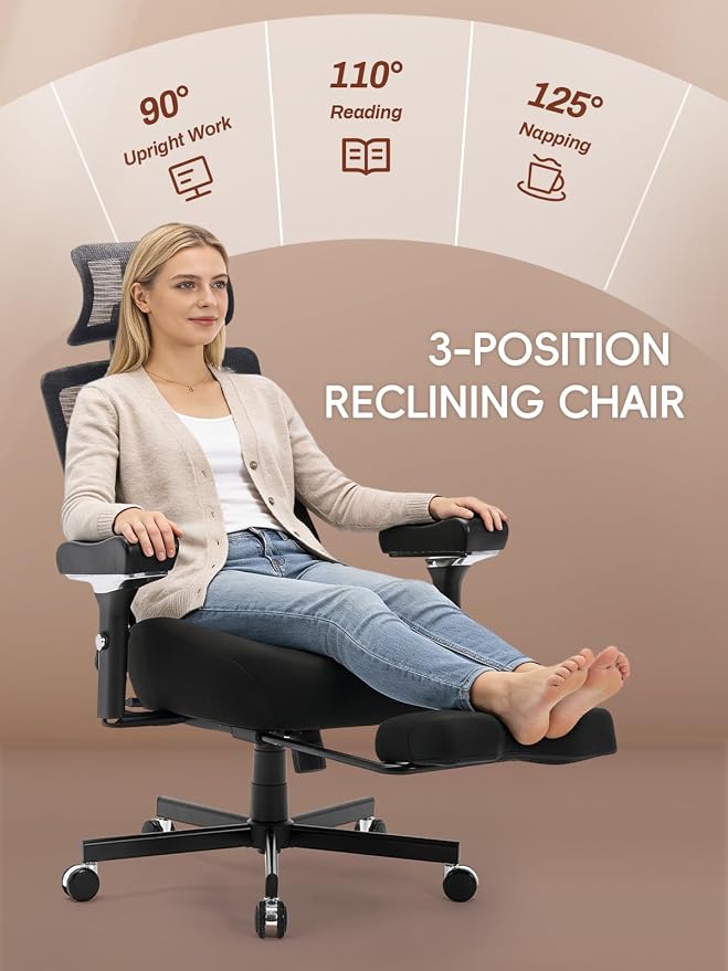 Big and Tall Office Chair 700lbs, Ergonomic Desk Chair with W Wide Thick Cushion, Executive Mesh Office Chair with Adjustable Headrest, Lumbar, Footrest, 4D Armrest Computer Task Chairs for Nap, Black