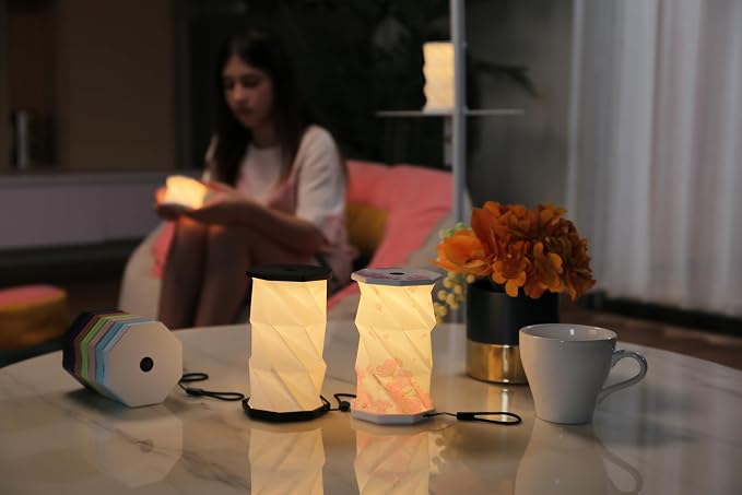 Origami Expanding Foldable LED Desk Lamp – USB Rechargeable & Portable - Dimmable Touch Control Light with Adjustable Height up to 5 1/2 for Office, Travel, Bedside - Sleek & Modern Design (Christmas)
