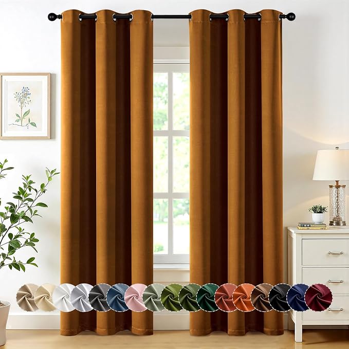 MIULEE Blackout Curtains for Bedroom Living Room 2 Panels, Thermal Insulated Room Darkening Drapes Grommet Noise Reducing Light Blocking Window Treatments 84 Inches Long 40x84 Inch Gold Brown