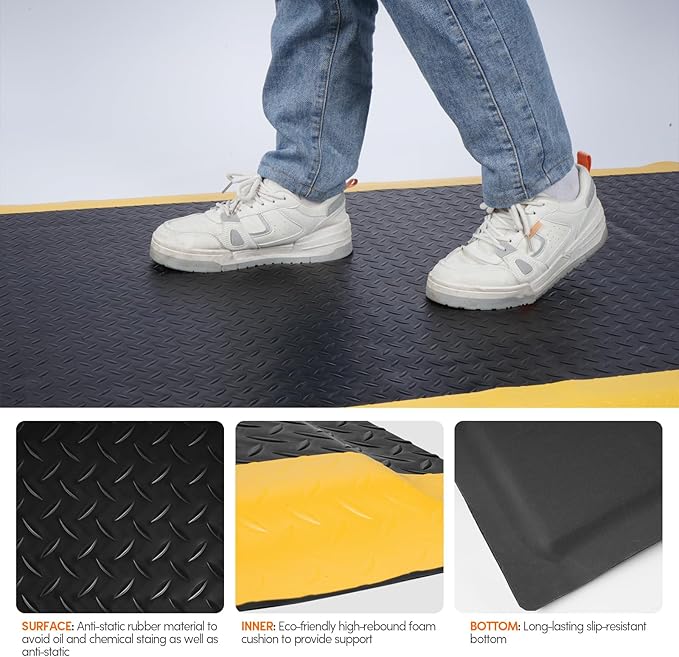 Anti Fatigue Mats Industrial 3' x 5' 15/16" Thick Ergonomic Standing Mat Commercial Kitchen Mat Heavy Duty Diamond Plate Shop Floor Mats Helps Relieve Back and Leg Soreness