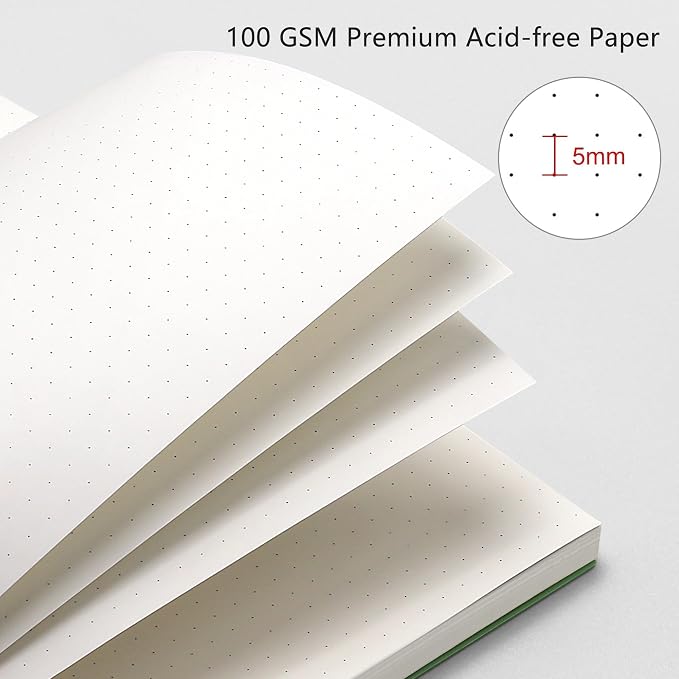 RETTACY Dotted Journal Notebook, 300 Pages, A5 Medium Size (5.7'' × 8.2''), 100 GSM Thick Paper, Flexible Plastic Cover, Spiral-bound, for Journaling, Planning, Tracking (Sage Green)