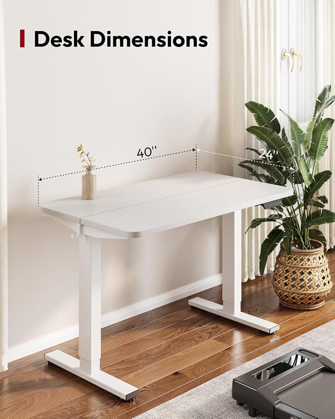 SANODESK Height Adjustable Electric Standing Desk 40x24 Inches, Sit Stand Desk with Splice Board for Home Office, Ergonomic Computer Workstation, Study & Gaming, White Frame/White Top