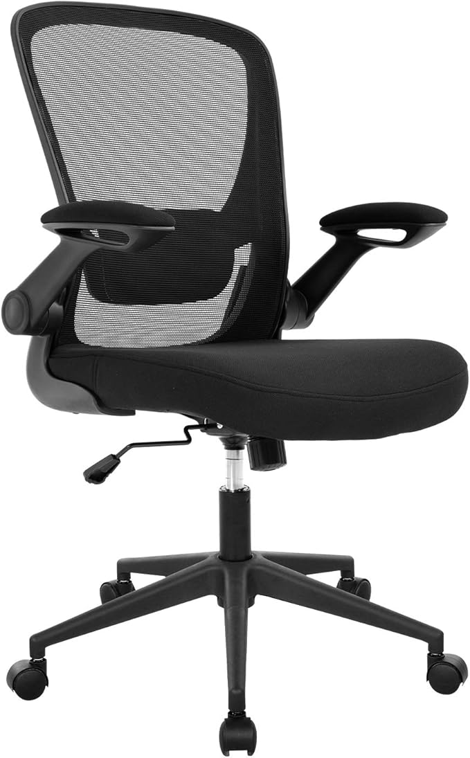 BestOffice Office Chair Ergonomic Desk Chair Mesh Computer Chair Swivel Rolling Mid Back Task Chair with Lumbar Support Flip-up Arms Massage Adjustable Chair for Women Adults(Black)