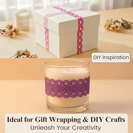 SallyFashion Decorative Washi Tape Set - 6Rolls Glitter Lace Washi Tape for Card Making Supplies, Scrapbook Craft Supplies, Aesthetic Journaling, DIY Craft Projects Gift Wrapping