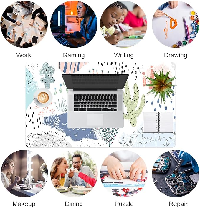 Colorful Star Large Mouse Pad, Waterproof PU Leather Abstract Desk Mat for Women Girls, Cute Desk Accessories Minimalist Home Office Decor, Kids Deak Pad Non-Slip Writing Mat 23.6" x 13.8"