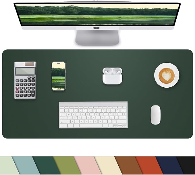 Leather Desk Protector, Non-Slip PU Laptop Mat, Waterproof Writing Pad for Office/Home (31.5"x15.7", Dark Green)